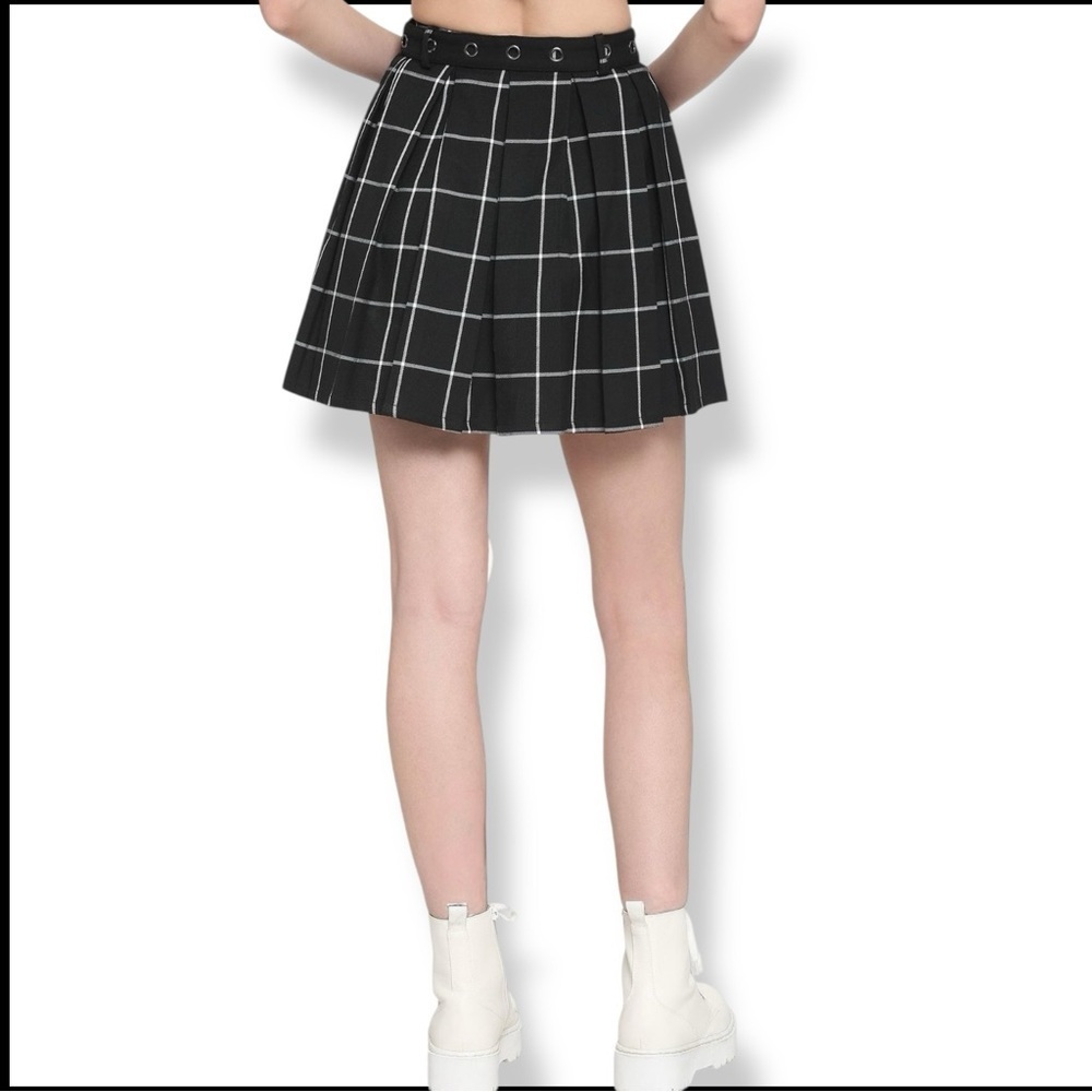 90’s Y2K Grunge Whimsigoth Pleated Hot Topic Black White Mini Skirt Size Small - Picture 3 of 6